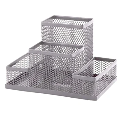 Image of D.RECT Desk Organiser, Pen Holder, Table Organiser Made of Metal, Office Tray with Note Mesh, 103 x 154 mm, Silver