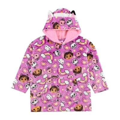 Image of Gabby&#039;s Dollhouse Hoodie For Kids Girls Oversized Soft Fleece Blanket Gabby Novelty Hooded Lounge Gown Sherpa Hood Lining Gift 2 4 Years Lilac
