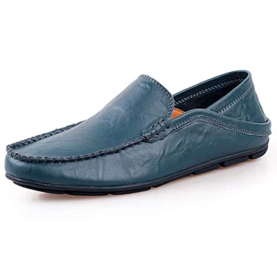 Image of Men Loafers Shoes Casual Premium Genuine Leather Fashion Slip On Driving Moccasins Blue 9 UK