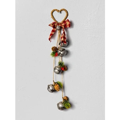 Image of 46cm Hanging Decorations Silver Bells with Ribbon, Berries and Pinecones Christmas Home Wall Door Jingle Xmas Holiday DIY