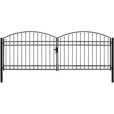 Image of vidaXL Fence Gate Double Door with Arched Top Steel 400x125 cm Black
