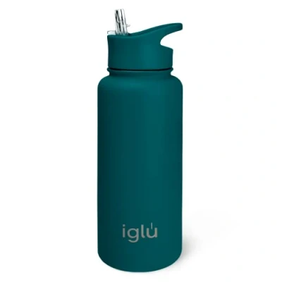 Image of iglu Reusable Water Bottles Premium Double Walled Stainless Steel 1 Litre Vacuum Insulated Bottle Leakproof Straw Lid Sweatproof &amp; BPA Free Great His Her Eco Gift (Atlantis, 1L)