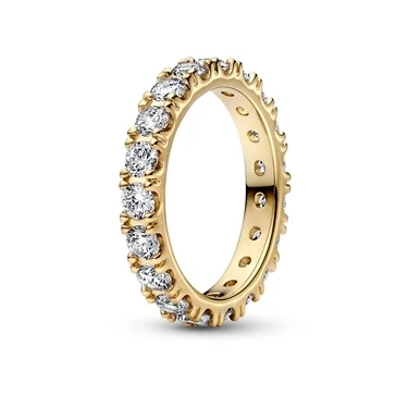 Image of Pandora Timeless 14k Gold plated Sparkling Row Eternity Ring with clear cubic zirconia, 58