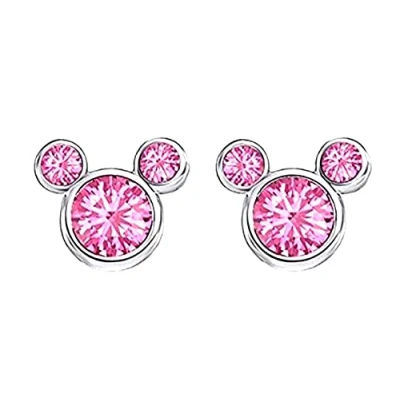 Image of findout Ladies Sterling Silver Cubic Zircons Amethyst White Pink Crystal Mickey Mouse Earrings, for Girls Children.(f1758) (Pink)