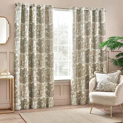 Image of Wylder Nature Woodlands Eyelet Curtains 2 Panels Width x Drop 117 137cm (46 54) Natural