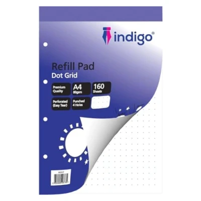 Image of indigo® A4 Refill Pad 160 Pages Headbound Perforated Punched Hole (Single, Dot Grid)