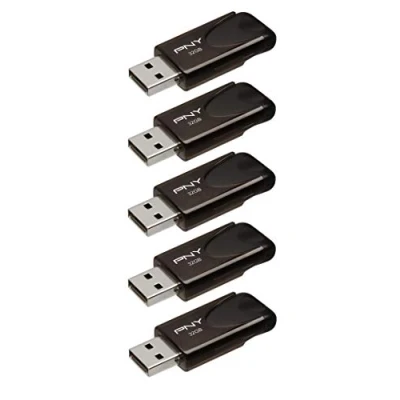 Image of PNY Attaché 4 Flash Drives USB 2.0 with Sliding Capless Design, Black, 5x32GB