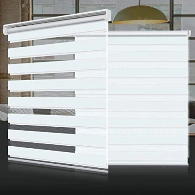 Image of SMONTER Easy Fix Zebra Roller Blind,Day and Night Blinds Curtains with Install Accessories (100CMx150CM, WHITE)