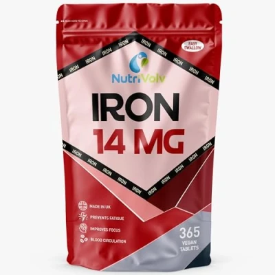 Image of Iron Tablets High Strength 14mg 365 12 Months Supply Vegan Supplements for Women and Men Ferrous Fumarate Energy Reduces Tiredness Fatigue UK Made Vitamin