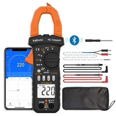 Image of Multimeter Clamp Meter, TRMS 6000 Counts Kethvoz Bluetooth Digital AC/DC 400A, Auto Range NCV Voltage Current Tester with Continuity Buzzer Test Ohm Hz Diode Temperature 7200APP