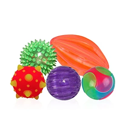 Image of Playlearn Kit of 5 Large Tactile Balls LED Light Up Sensory for Stimulating Visual and Physical Coordination