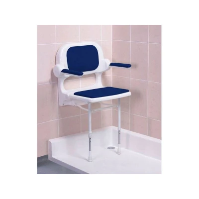 Image of AKW Folding Blue Padded Shower Seat with Back and Arm Rest 02230P