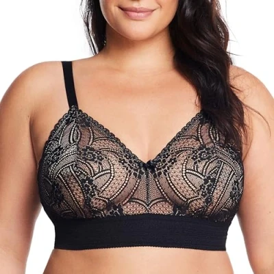 Image of Glamorise Women&#039;s Luxe Lace Bralette Wirefree 7012 Full Coverage Bra, Black, 44DD