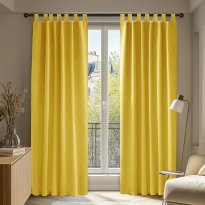 Image of Deconovo Solid Curtains Tab Top Blackout Window Treatments Thermal Insulated for Living Room Lemon Yellow W55 x L79 Two Panels