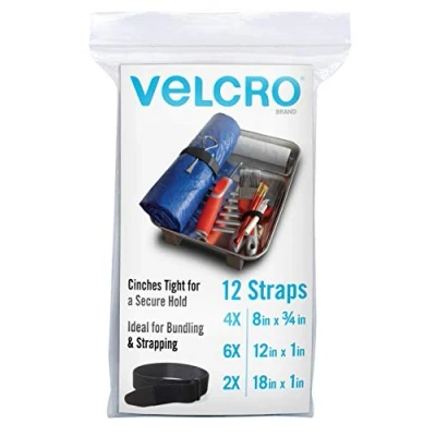 Image of VELCRO Brand All Purpose Straps Reusable, Flexible &amp; Versatile for Home Improvement Black 3 Size Assortment Pack Set of 12