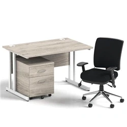 Image of Impulse 1200 Desk Gry Oak/White Cantilever 2 Dr Mobile Ped Black Chair