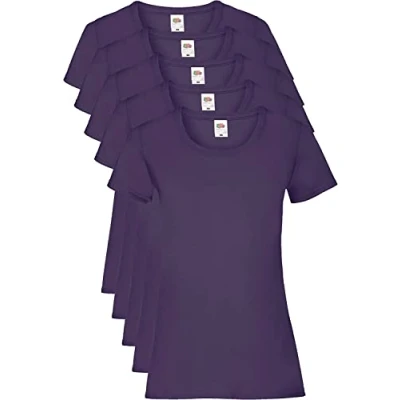 Image of Fruit of the Loom Women Valueweight 5 T Shirt, Purple (Purple PE), 16 (Manufacturer Size:XL/16) pack