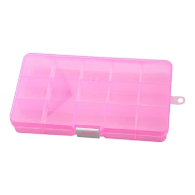 Image of Jagowa 15 Grids Plastic Jewellery Organiser Bead Earring Storage Box Clear Container With Adjustable Dividers for Small Accessories (Pink)