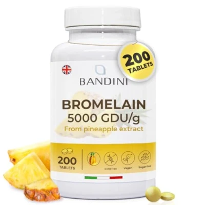 Image of Bandini® Bromelain High Strength Draining 5000 GDU/g per Serving 200 Gastro Resistant Tablets Digestive Enzyme Pure Pineapple Extract for Inflammation, Swelling &amp; Digestion No Additives, Vegan