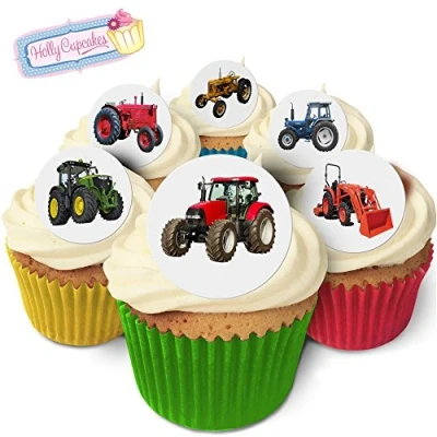 Image of 24 Fabulous Edible Wafer Cake Toppers: Tractors