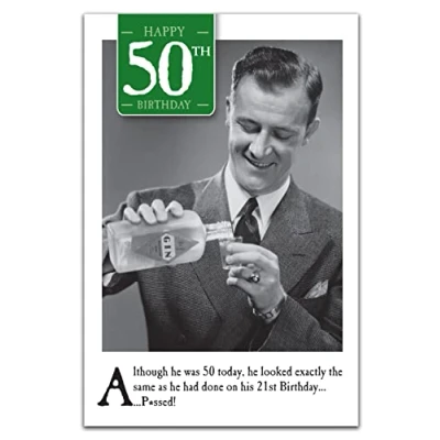 Image of 50th Birthday Card For Him, Funny Day Happy Card, Age 50 Men, Male Cards