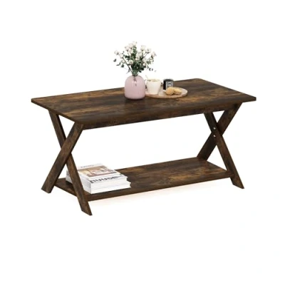 Image of Furinno Modern Simplistic Criss Crossed Coffee Table, Amber Pine