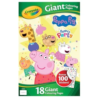 Image of CRAYOLA Giant Colouring Book Peppa Pig 18 Pages of Peppa&#039;s Party Themed Fun Includes 100 Stickers Ideal for Kids Aged 3+