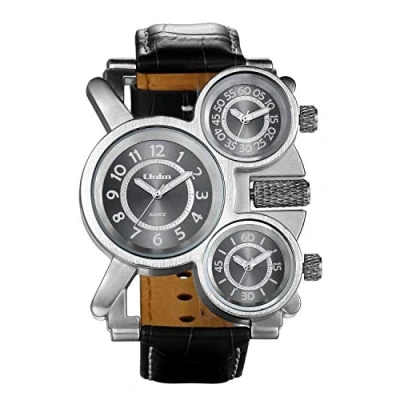 Image of JewelryWe Mens Military Three Time Zone Quartz Watch Big Face Leather Strap Wrist