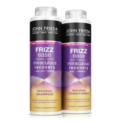 Image of John Frieda Frizz Ease Miraculous Recovery Shampoo And Conditioner Duo Pack 2 X 500ml, Repairing Smoothing Bundle Dry, Damaged Hair