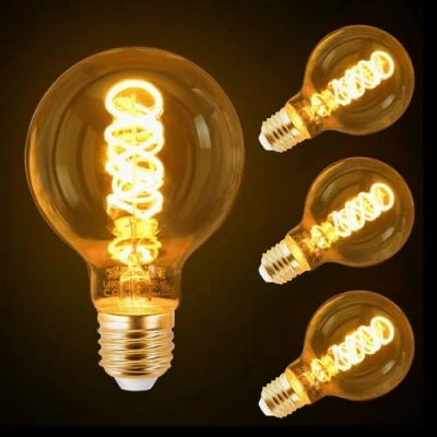 Image of Aigostar E27 Vintage Light Bulbs, 4W Edison Screw Bulb LED Bulb, Spiral Filament G80 Decorative Base Warm White 1800K, 40W Equivalent, Pack of 3