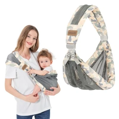 Image of IULONEE Portable Breathable Baby Sling 3D Mesh Fabric Wrap Carrier Adjustable Easy Toddler Comfortable for Newborn Up to 3 36 Months (Grey)