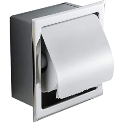 Image of Risingmed Toilet Paper Holder, Stainless Steel Waterproof Recessed Wall Mount Chrome Finish with Cover Roll Holder Tissue Dispenser,Rustproof Bathroom /