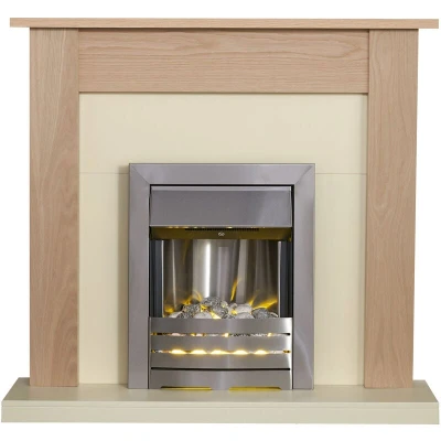 Image of Adam Southwold Fireplace in Oak &amp; Cream with Helios Electric Fire Brushed Steel, 43 Inch
