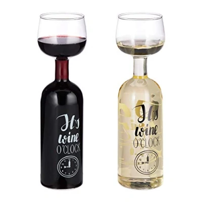 Image of Relaxdays XL Wine Glass Bottle, With Quote, Fun Gift for Lovers, 750 ml, Transparent