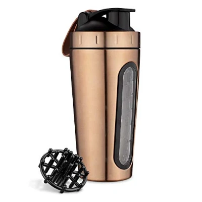 Image of Navaris Stainless Steel Protein Shaker 750ml Metal Nutrition Fuel Drink Bottle with Mixer Blend Ball 0.75 Litre Copper
