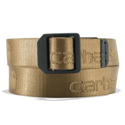 Image of Carhartt Men&#039;s Standard Casual Rugged Belts, Available in Multiple Styles, Colors &amp; Sizes, Nylon Webbing Ladder Lock (Yukon), Medium