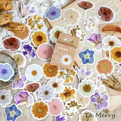 Image of Ta Merry Kawaii Scrapbook Accessories Scrapbooking Supplies,46Pcs Laptop Flower Stickers Aesthetic for Adults，Journaling Supplies Scrapbooking,Card Making,Journal(Flower Poetry