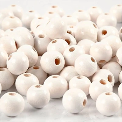 Image of Creativ 100263 Wooden Beads, D: 8 mm, White, 15g, Approx. 100 pc