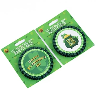 Image of evelay Pack of 2 Green Irish Shamrock Rosette Badges St Patricks Day Accessories Fancy Dress Costume, Decorations
