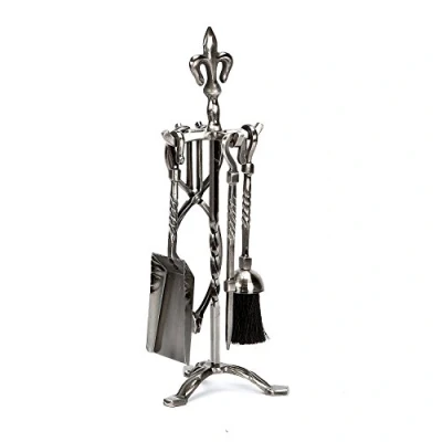 Image of 5 Piece Companion Set Fleur De LYS Style Pewter Colour 116