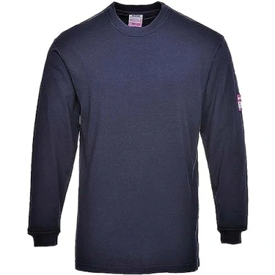 Image of Portwest Flame Resistant Anti Static Long Sleeve T Shirt, Size: 4XL, Colour: Navy, FR11NAR4XL