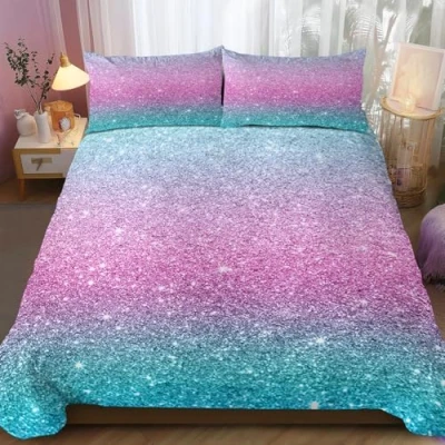 Image of BlessLiving Colorful Glitter Bedding Girly Turquoise Blue Pink and Purple Pastel Colors Duvet Cover 3 Piece Trendy Bed Spreads(King)