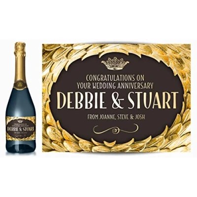 Image of Personalised Gold Laurel Champagne Label Birthday, Wedding, Engagement, Anniversary, Hen Night, Congratulations, Any Occasion You Choose (Gold/Black)