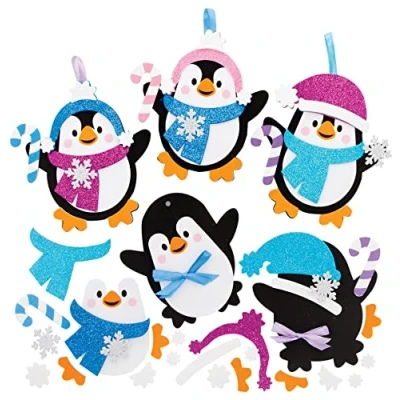 Image of Baker Ross FE788 Penguin Mix and Match Decoration Pack of 8, Kids Make Your Own Christmas Decoration, Bauble Arts Crafts (FE788)