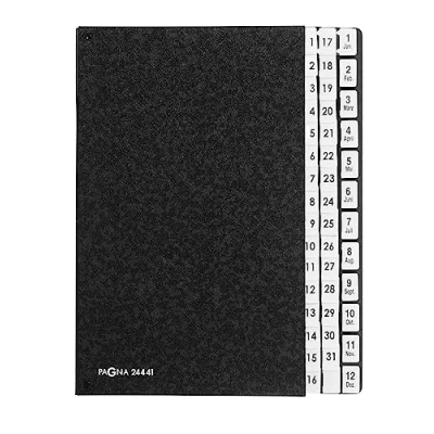 Image of Pagna 24441 04 Desk File 44 Dividers Black Hard Card Flexible Spine 3 Holes Tabs 12 + 112 / JanDec