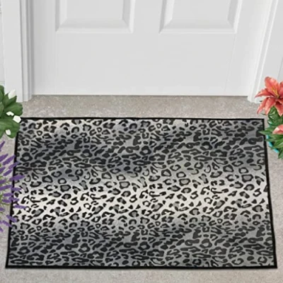Image of Veryday Grey Leopard Doormat Door Mat Entrance Dirt Trapper Front for Shower White 40 x 60 cm