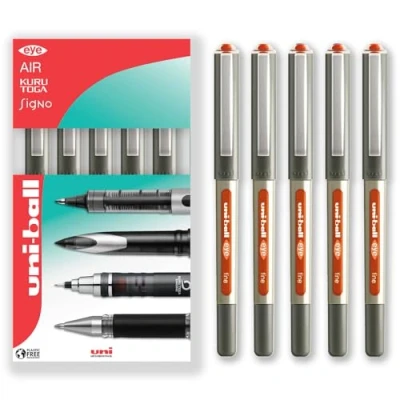 Image of uni ball EYE UB 157 Rollerball Pens 0.7mm Nib In Gift Box Packaging (Pack of 5, Orange)