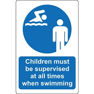 Image of Children must be supervised at all times when swimming pool Safety sign Self adhesive sticker (400mm x 300mm)