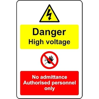 Image of Danger high voltage no admittance authorised personnel only safety sign 3mm Aluminium (300mm x 200mm)