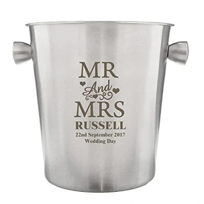 Image of CalEli Gifts Personalised Mr &amp; Mrs Stainless Steel Ice Bucket A Lovely Unique Gift For Any Couple To Celebrate Their Wedding Or Anniversary.